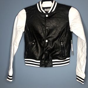 NWT Tractr Crackled Coated Suede Twill Baseball Jacket - Girls Medium